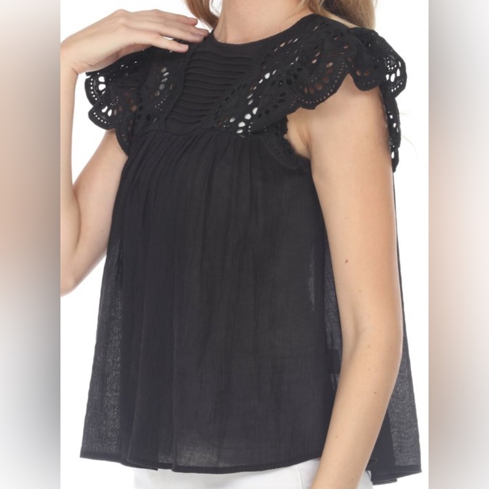 New - RAIN Women’s Casual Eyelet Flutter Sleeve Babydoll Blouse